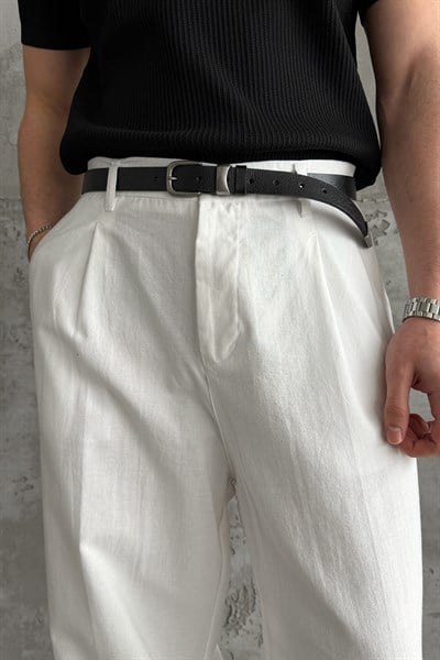 Erkek Baggy Fit Gabardin Kumaş Pantolon Beyaz