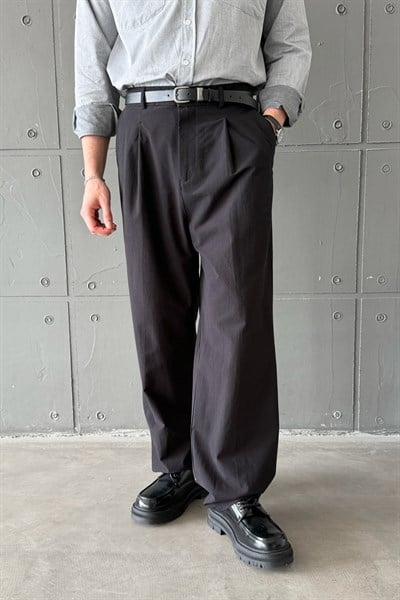 Erkek Baggy Fit Gabardin Kumaş Pantolon Siyah