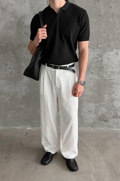 Erkek Baggy Fit Gabardin Kumaş Pantolon Beyaz