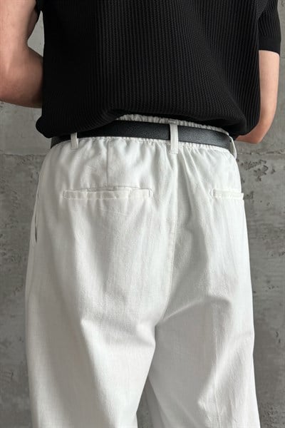 Erkek Baggy Fit Gabardin Kumaş Pantolon Beyaz