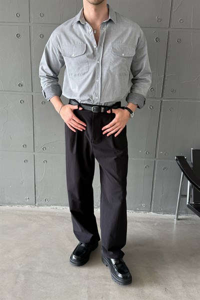 Erkek Baggy Fit Gabardin Kumaş Pantolon Siyah