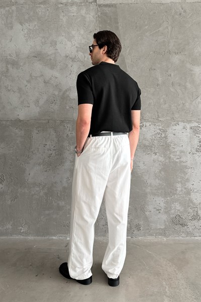 Erkek Baggy Fit Gabardin Kumaş Pantolon Beyaz