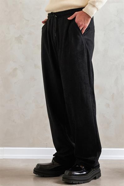 Erkek Beli Lastikli Baggy Kalıp Kadife Pantolon SİYAH