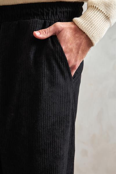 Erkek Beli Lastikli Baggy Kalıp Kadife Pantolon SİYAH
