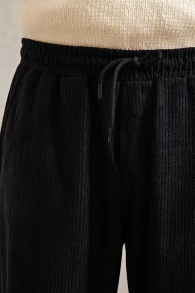 Erkek Beli Lastikli Baggy Kalıp Kadife Pantolon SİYAH