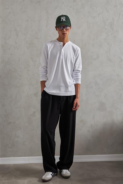 Erkek Henley Yaka Düğmeli Penye Bluz Beyaz