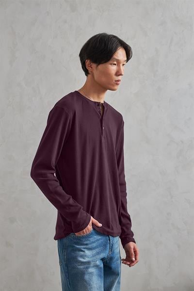 Erkek Henley Yaka Düğmeli Penye Bluz Bordo