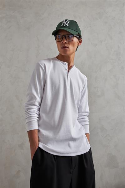 Erkek Henley Yaka Düğmeli Penye Bluz Beyaz