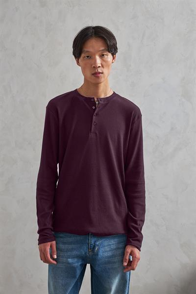 Erkek Henley Yaka Düğmeli Penye Bluz Bordo
