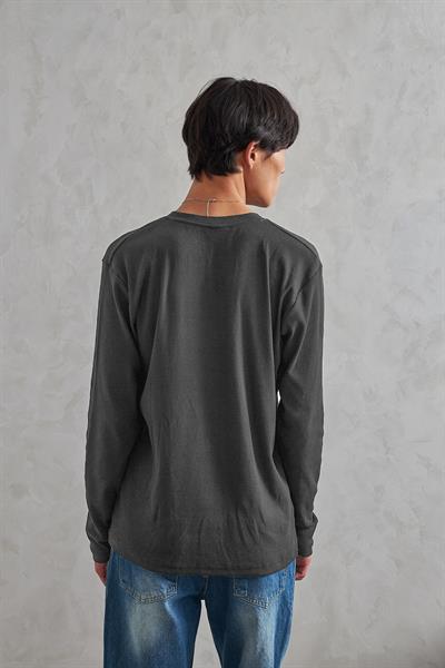 Erkek Henley Yaka Düğmeli Penye Bluz Gri