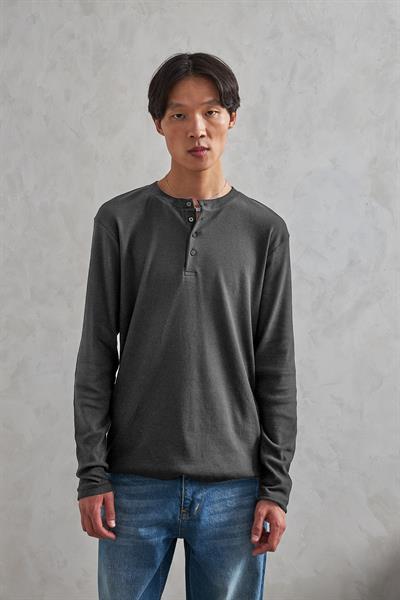 Erkek Henley Yaka Düğmeli Penye Bluz Gri