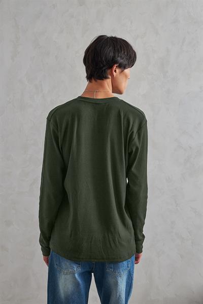 Erkek Henley Yaka Düğmeli Penye Bluz Haki