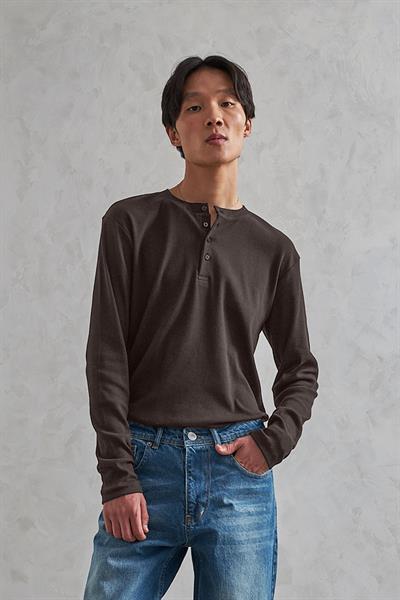 Erkek Henley Yaka Düğmeli Penye Bluz Kahverengi
