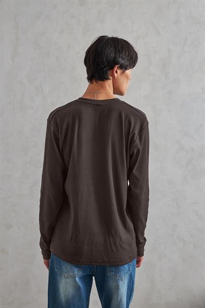 Erkek Henley Yaka Düğmeli Penye Bluz Kahverengi
