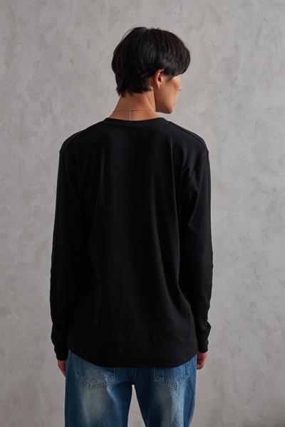 Erkek Henley Yaka Düğmeli Penye Bluz Siyah