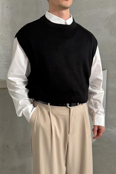 Erkek Bisiklet Yaka Oversize Süveter Siyah