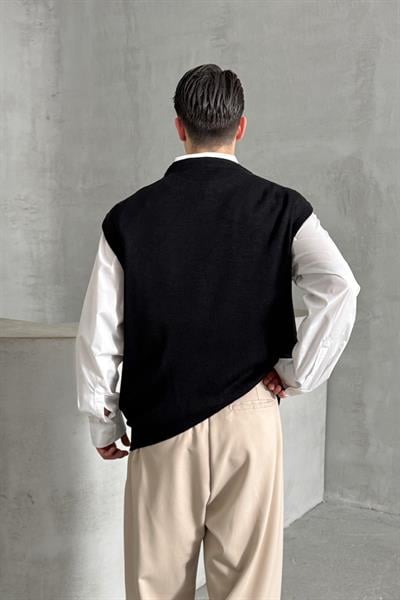 Erkek Bisiklet Yaka Oversize Süveter Siyah