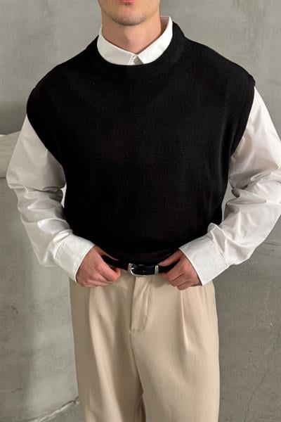 Erkek Bisiklet Yaka Oversize Süveter Siyah