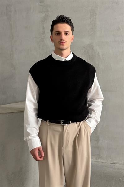 Erkek Bisiklet Yaka Oversize Süveter Siyah