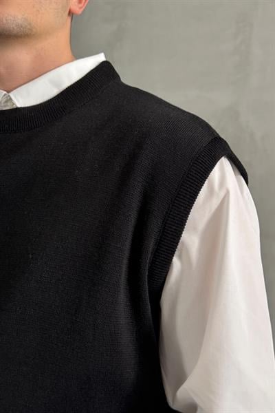 Erkek Bisiklet Yaka Oversize Süveter Siyah