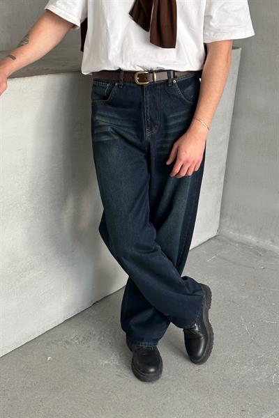 Erkek Ekstra Baggy Jean Pantolon Koyu Mavi