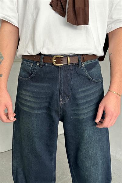 Erkek Ekstra Baggy Jean Pantolon Koyu Mavi