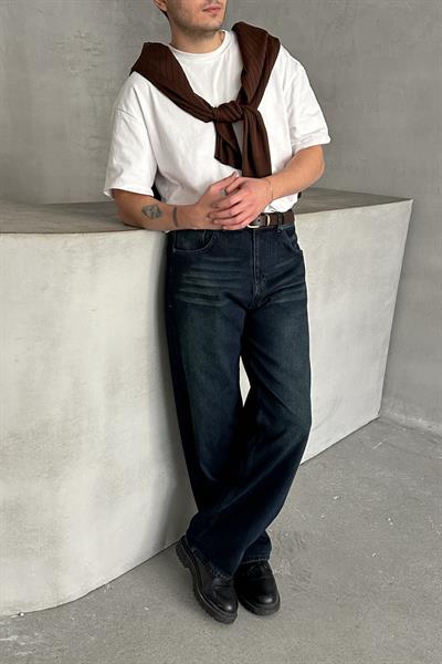 Erkek Ekstra Baggy Jean Pantolon Koyu Mavi