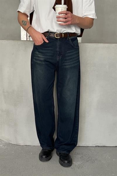 Erkek Ekstra Baggy Jean Pantolon Koyu Mavi