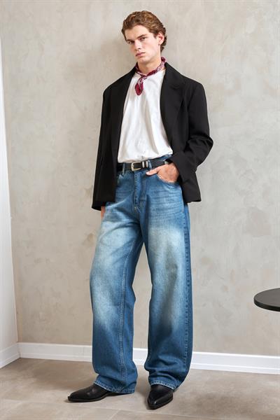 Erkek Ekstra Baggy Jean Pantolon Mavi