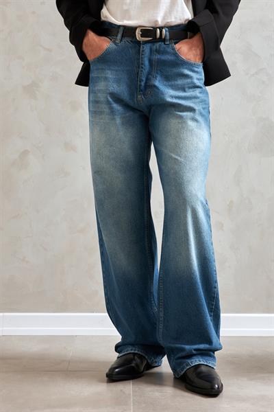 Erkek Ekstra Baggy Jean Pantolon Mavi