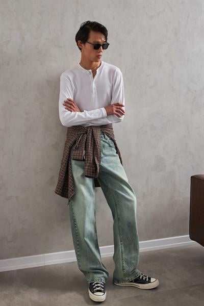 Erkek Ekstra Baggy Jean Pantolon Yeşil