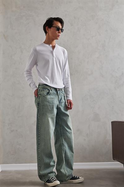 Erkek Ekstra Baggy Jean Pantolon Yeşil
