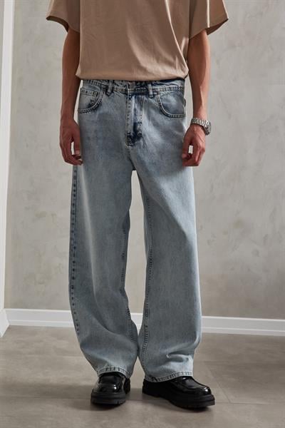 Erkek Ekstra Baggy Jean Pantolon indigo mavi