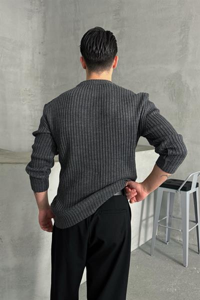 Erkek Fitilli Örme Oversize Kazak Antrasit