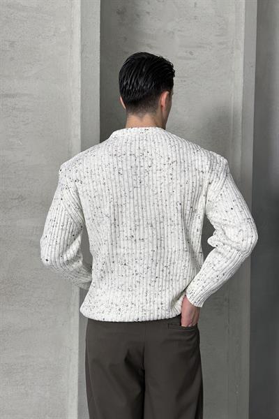 Erkek Fitilli Örme Oversize Kazak Ekru