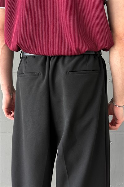 Erkek Geniş Pileli Kore Kesim Baggy Pantolon Siyah