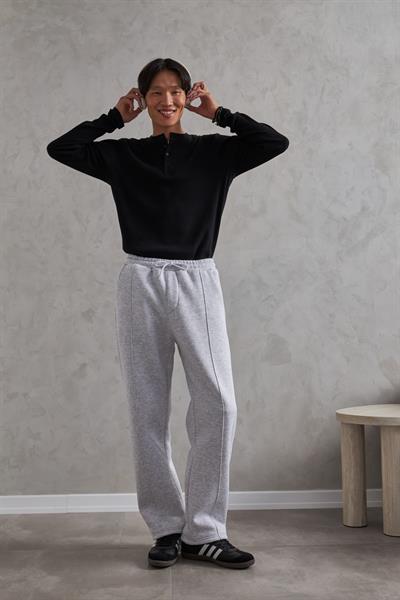 Erkek Önü Dikiş Detaylı Baggy Eşofman Altı Gri