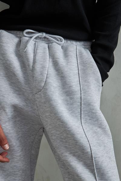 Erkek Önü Dikiş Detaylı Baggy Eşofman Altı Gri