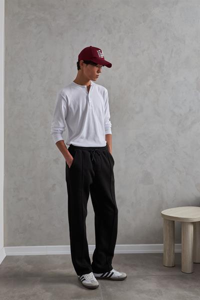 Erkek Önü Dikiş Detaylı Baggy Eşofman Altı Siyah