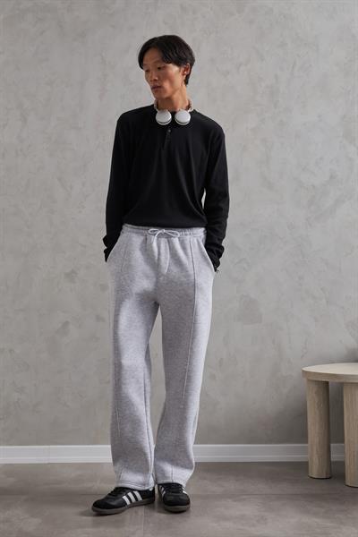 Erkek Önü Dikiş Detaylı Baggy Eşofman Altı Gri