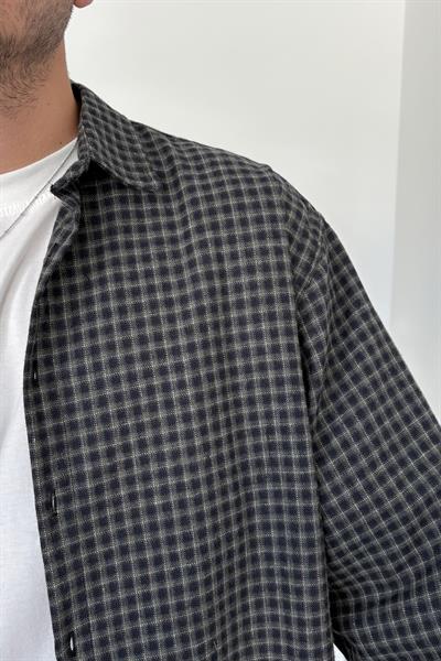 Erkek Oversize %100 Pamuk Ekose Gömlek Haki