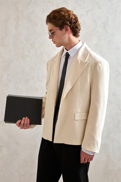 Erkek Oversize Blazer Ceket Ekru