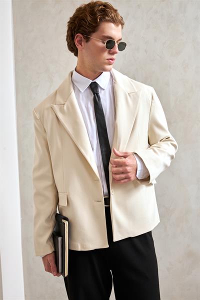 Erkek Oversize Blazer Ceket Ekru