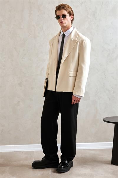 Erkek Oversize Blazer Ceket Ekru