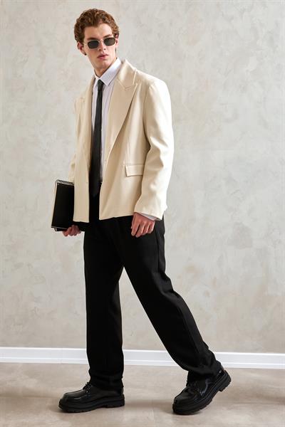 Erkek Oversize Blazer Ceket Ekru