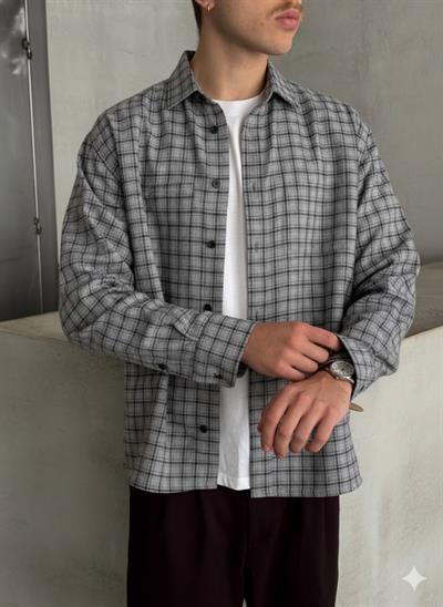 Erkek Oversize Kesim Kareli Gömlek Grimelanj