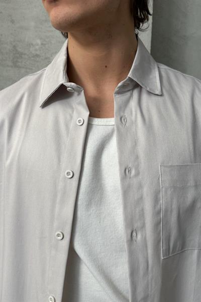 Erkek Oversize Kısa Kol Gabardin Gömlek Taş