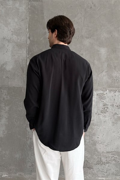 Erkek Oversize Modal Gömlek Black