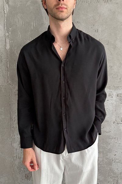 Erkek Oversize Modal Gömlek Black