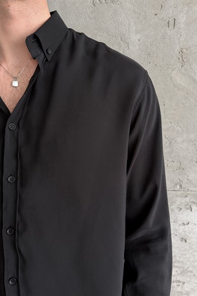 Erkek Oversize Modal Gömlek Black